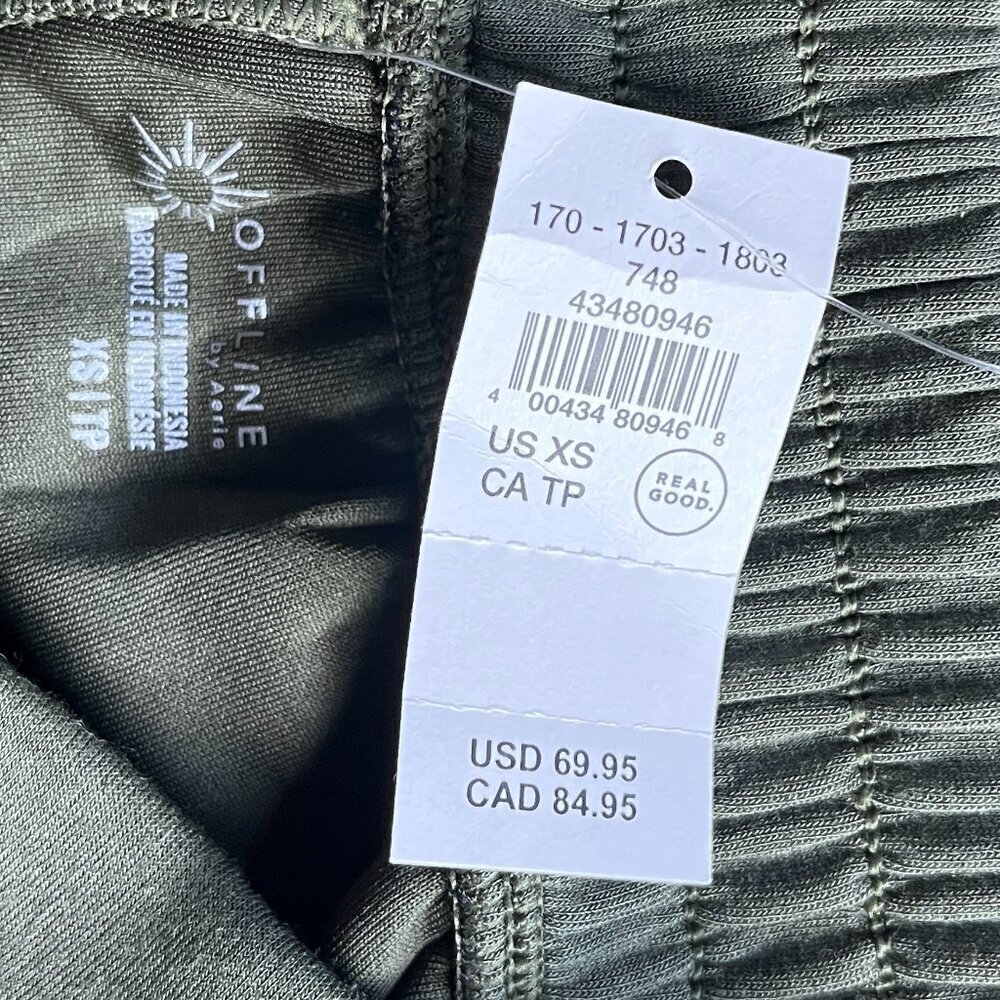 OFFLINE Aerie ChillUp Trousers Size XS Military Green Wide Leg Lounge Pants NWT - Picture 3 of 7